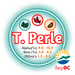 A graphic showing the brewing values of Canadian Grown Triple Perle hops with a bold text overlay reading 'T. Perle' and logo in the lower right corner indicating the products is Buy BC certified.