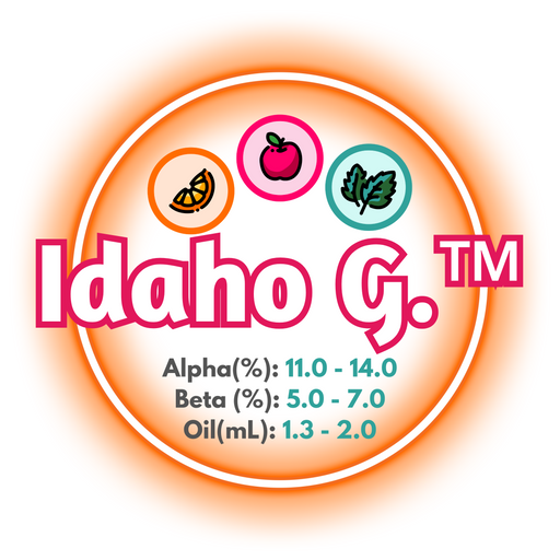 A graph showing the brewing values of US Idaho Gem™ Hops, ringed in orange on a white background.