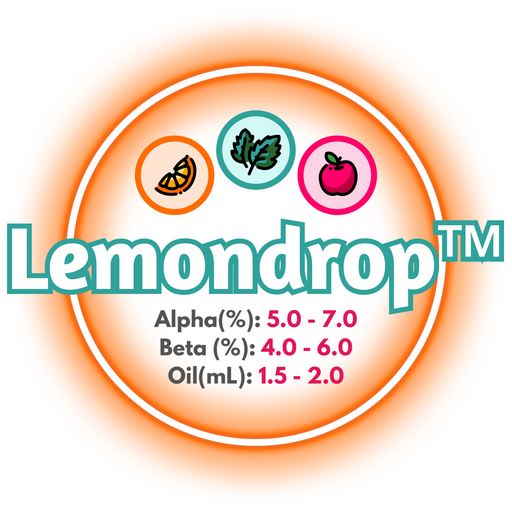 A graph showing the brewing values of US Lemondrop™ Hops, circled in orange on a white background.