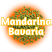 A pile of green GR Mandarina Bavaria hops with a logo that reads 'Mandarina Bavaria' in bold lettering on a white background.