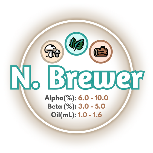 A graphic showing the brewing values of GR Northern Brewer Hops, ringed in a brown circle, on a white background.