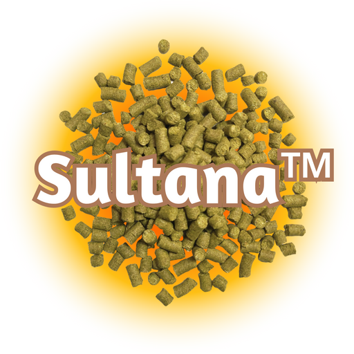 An image showing US Sultana™ Hops pellets, ringed in yellowish-orange.