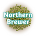 A close-up of green GR Northern Brewer hops with the text 'Northern Brewer' superimposed on top.