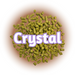 A close-up of US Crystal hops T90 Pellets with the word 'CRYSTAL' superimposed on top in bold purple letters.
