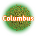 Green US CTZ Columbus hops T90 pellets, on a green circle, with 'Columbus' outlined in orange on a white background.
